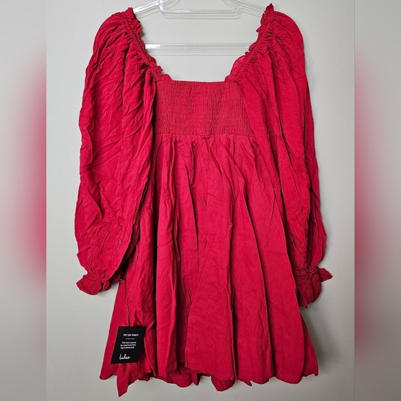 Lulus Make The Call Red Button-Up Long Sleeve Square Neck w Pockets Mini Dress S - Picture 10 of 15
